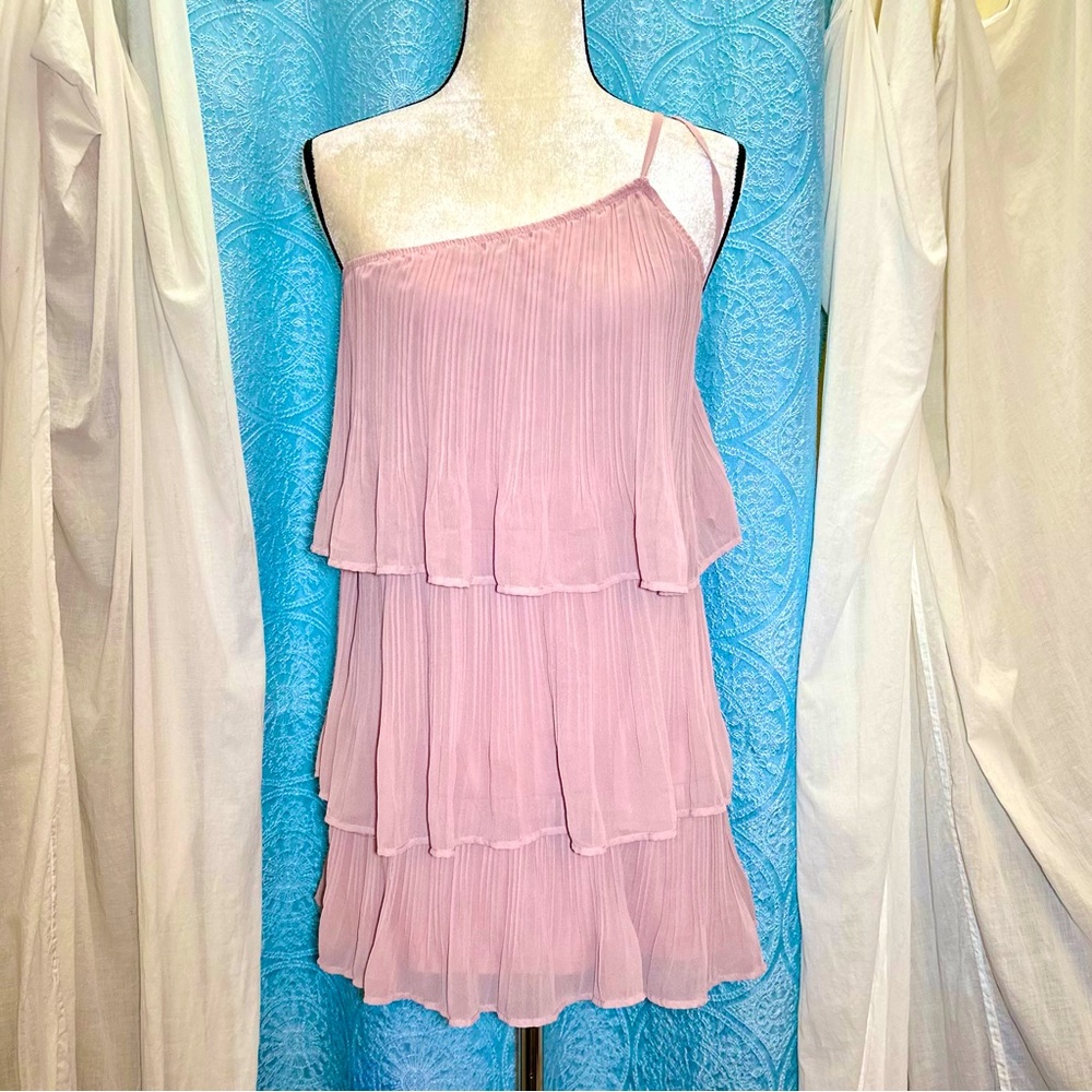 🌟 Lulus Blowing Kisses Dusty Pink Pleated One Shoulder Mini Dress Size XL - Picture 2 of 8